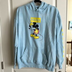 Authentic Disney Mickey hoodie, size L, checkerboard design, light blue
